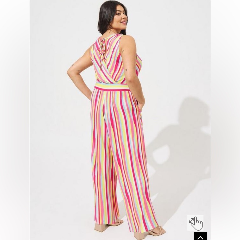 Torrid Pink Multi-Color Stripe Super Soft Surplice Jumpsuit NWT Size 3 / 3X
